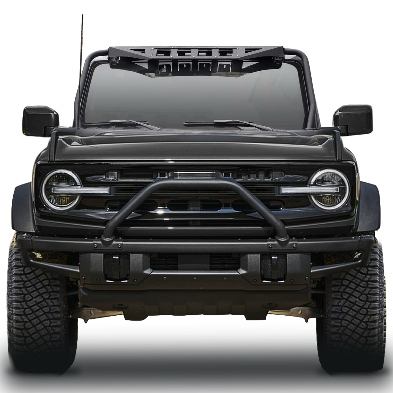 Windshield Frame Cover Armor A Pillar Protector Compatible with Ford Bronco Offroad 2021 Visor Cowl Body Armor w/ Central Spot Light Mounting Bracket