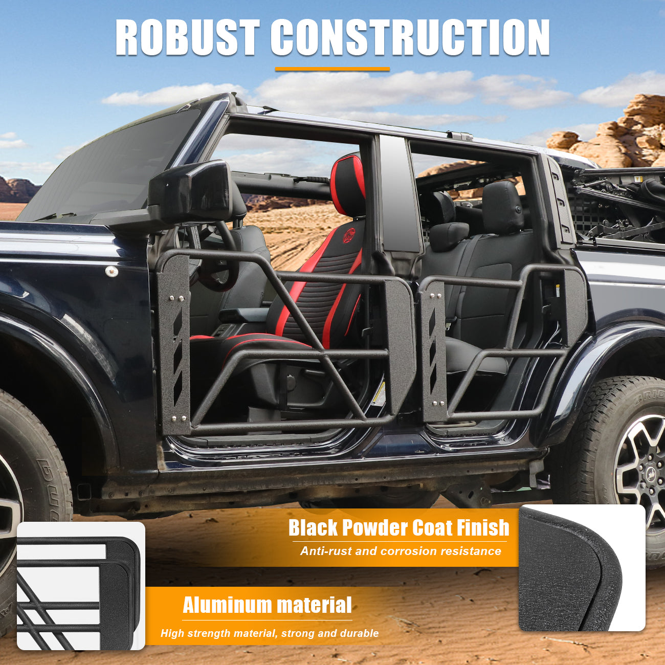 4PCS Tube Doors Front Rear Half Doors for Bronco Safari Tubular Door offroad Accessories Compatible with 2021 2022 2023 Ford Bronco 4Door