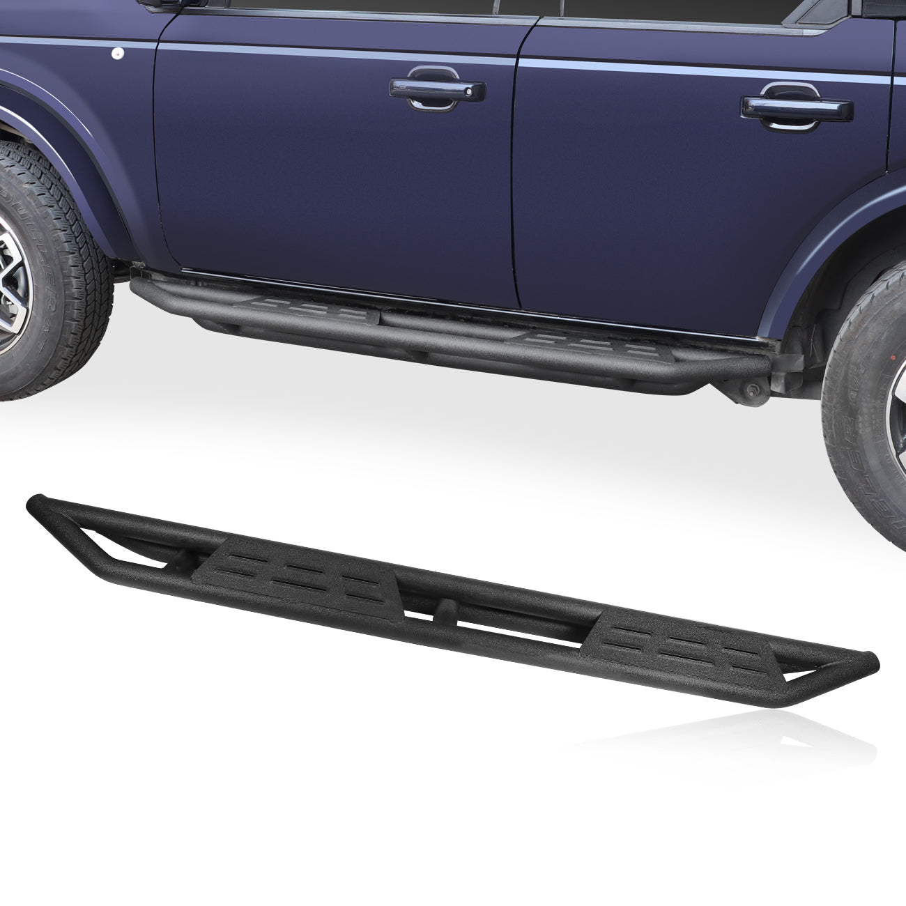 4dr Running Board Rock Sliders with Step Compatible with 2021 2022 2023 Ford Bronco 4 Door Rock Rail Offroad Tubular Side Steps Bar