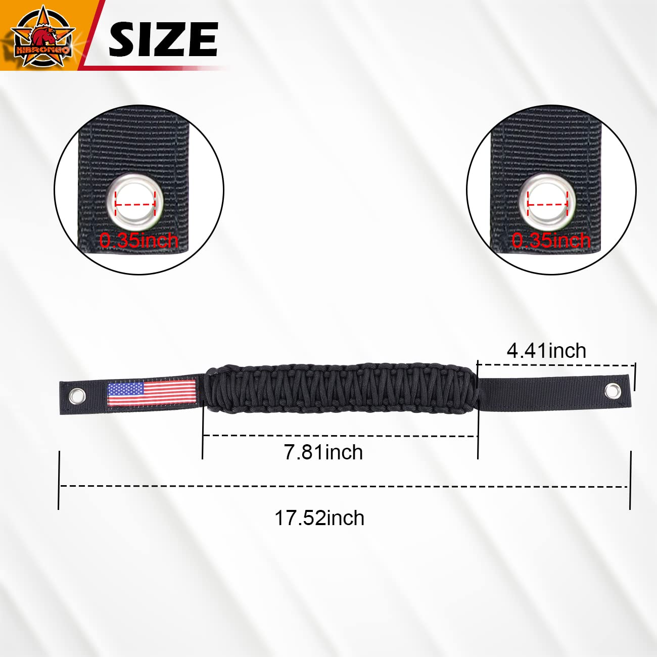 HIBRONGO Car Interior Roll Bar Grab Paracord Handles Compatible with for Ford Bronco 2021 2022 2 Door 4 Door Accessories Hand Grip Rope With US America Flag Embroider Pattern 2 Pcs Black