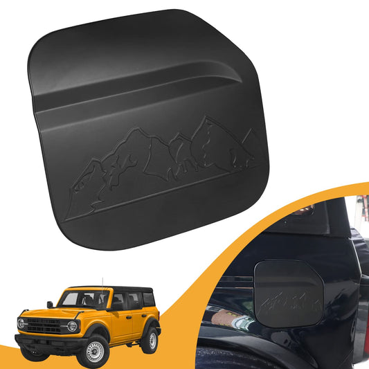 HIBRONGO Fuel Filler Door Cap Compatible with for 2021 2022 Ford Bronco 4Dr 2Dr Accessories Car Gas tank Trim Cover ABS Matte Black molding trim sticker