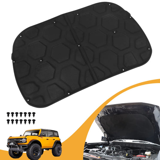 HIBRONGO Sound Deadener Mat Compatible with for 2021 2022 Ford Bronco 2Door 4Door Car Front Hood Sound / Heat Deadening Insulation Muffler Accessories Black