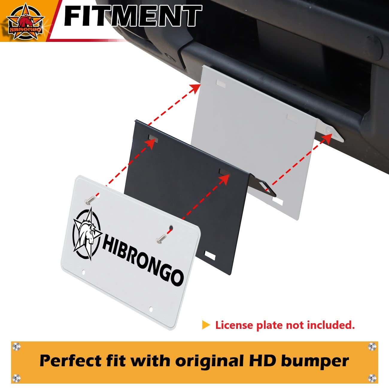 HIBRONGO Front License Plate Frame Bracket Compatible with for 2021 2022 Ford Bronco 2door 4 door w/ Performance Heavy Duty Modular Bumper Accessories Aluminum Alloy Black Mounting Holder