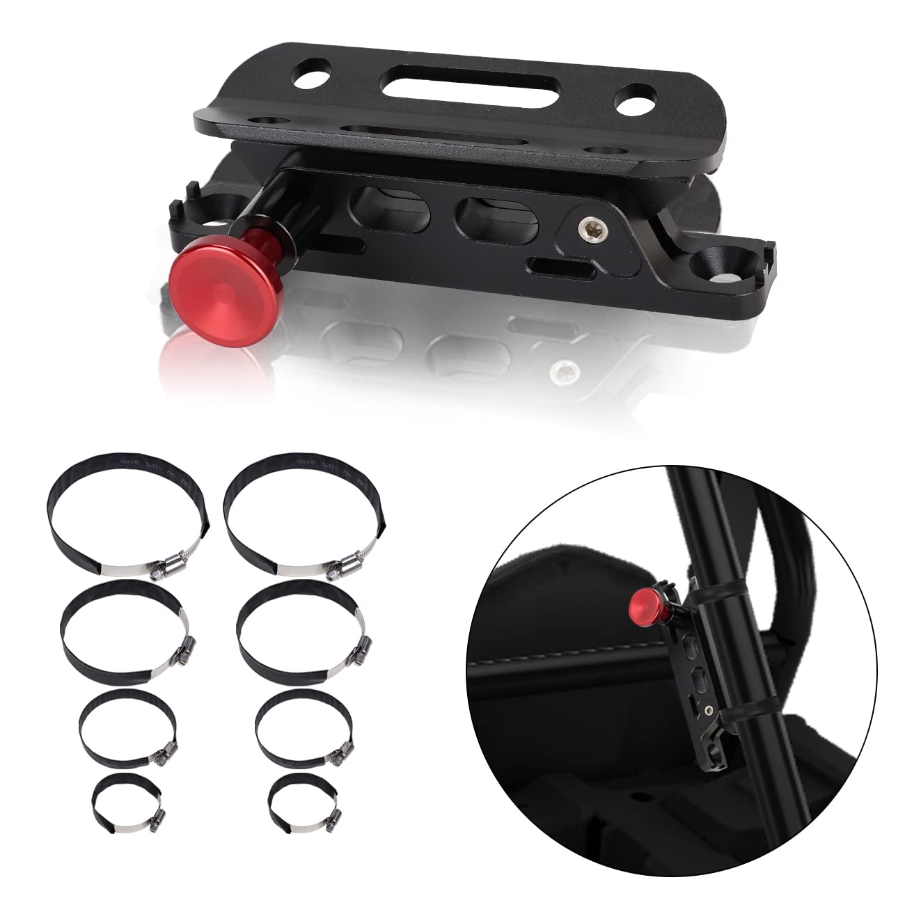 HIBRONGO Fire Extinguisher Mount Holder Aluminum Bracket Kit Compatible with for Ford Bronco Jeep Wrangler TJ JK JT UTV Polaris RZR xp Can-Am X3 quick release roll bar mounting bracket Hose Clamp