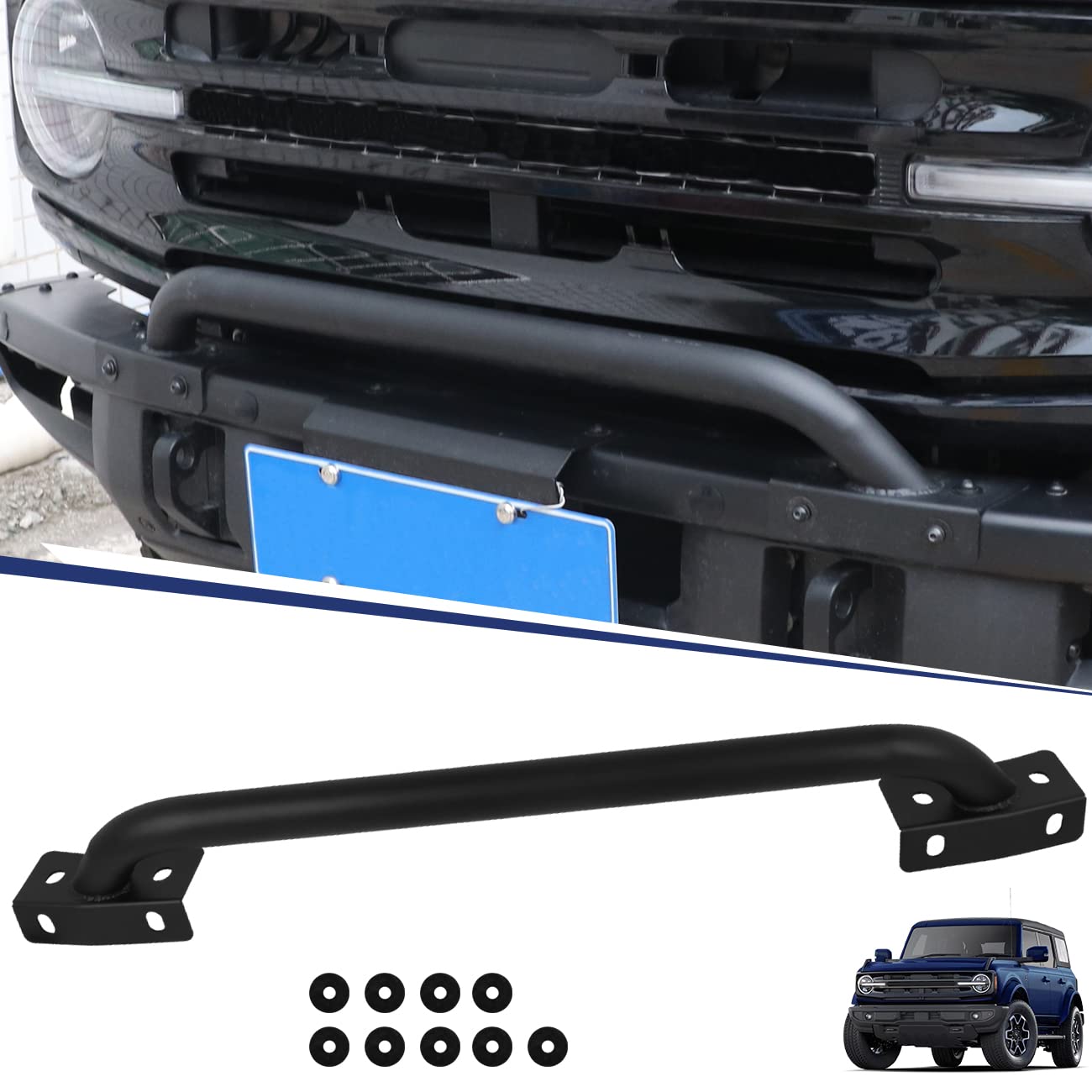 HIBRONGO Bumper Bull Bar Compatible with 2021 2022 Ford Bronco 2door 4door (For performance heavy duty modular Front Bumper Only) Off-road Guard Bar Steel Black