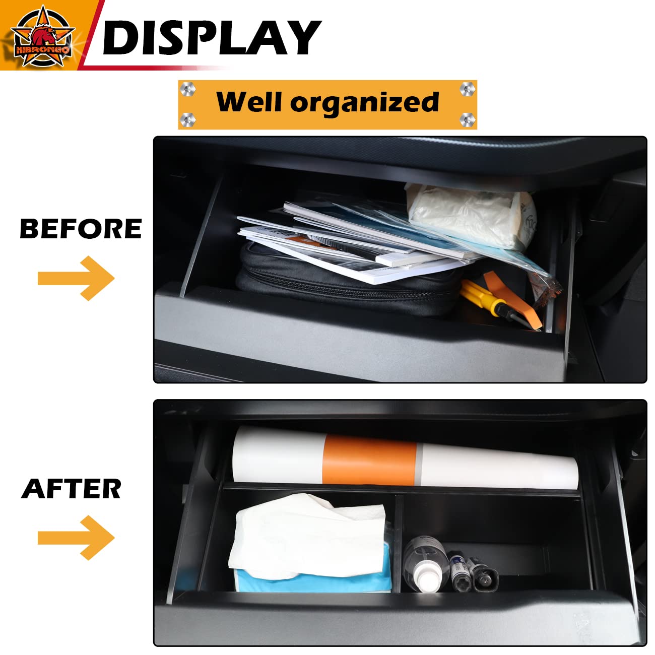 HIBRONGO Glove Box Divider Organizer Compatible With for 2021 2022 Ford Bronco 2 Door 4 Door Interior Accessories Center Console  Passenger Side Storage Box Insert Compartment