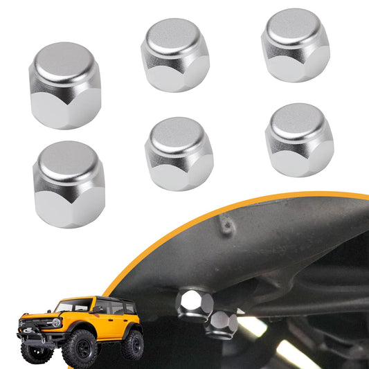 HIBRONGO Suspension Lower Control Arm Bottom Bolt Covers Compatible with for Ford Bronco Accessories 2021 2022 2 door 4 Door Car Chassis Screws Protection Caps 6 Pcs Stainless Steel Cover Silver