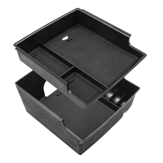 HIBRONGO 2 Pcs Center Console Organizer Tray Compatible with For Ford Bronco Accessories 2021 2022 2 Doors 4 Doors Uper Lower Insert Trays for Armrest Storage Box w/ Rubber Pad