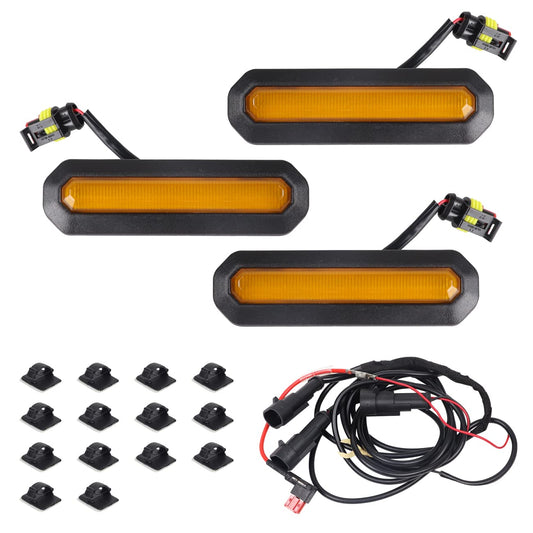 HIBRONGO LED Front Grille Lights Assembly Compatible with for 2021 2022 Ford Bronco Base or Black Diamone Version 2 Door 4 Door Accessories Front hood Amber Warning Grille Lamps Kit with Car Fuse 3PCS