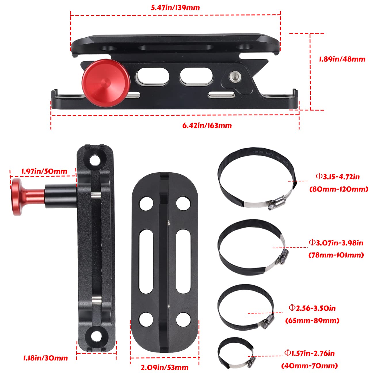 HIBRONGO Fire Extinguisher Mount Holder Aluminum Bracket Kit Compatible with for Ford Bronco Jeep Wrangler TJ JK JT UTV Polaris RZR xp Can-Am X3 quick release roll bar mounting bracket Hose Clamp