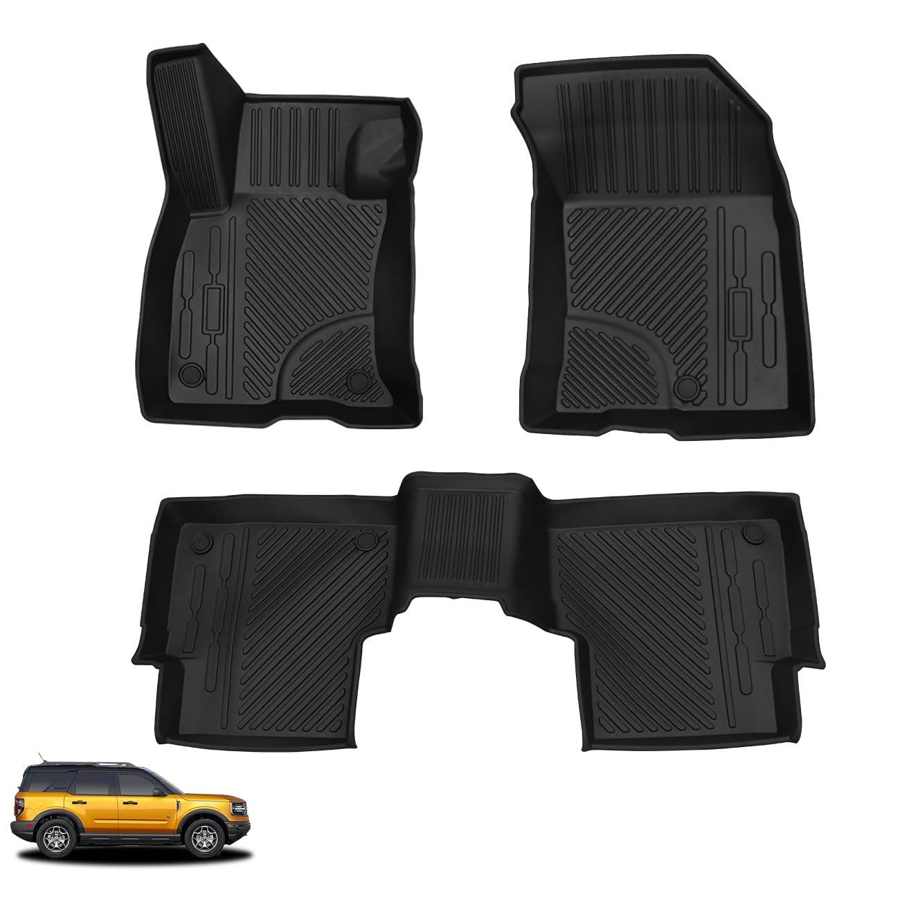 HIBRONGO Car Floor Mats Compatible With For 2021 2022 Ford Bronco Sport Version Interior Accessories Carpet Set Custom Fit All Weather Non-slip Waterproof Rubber Foot Mat