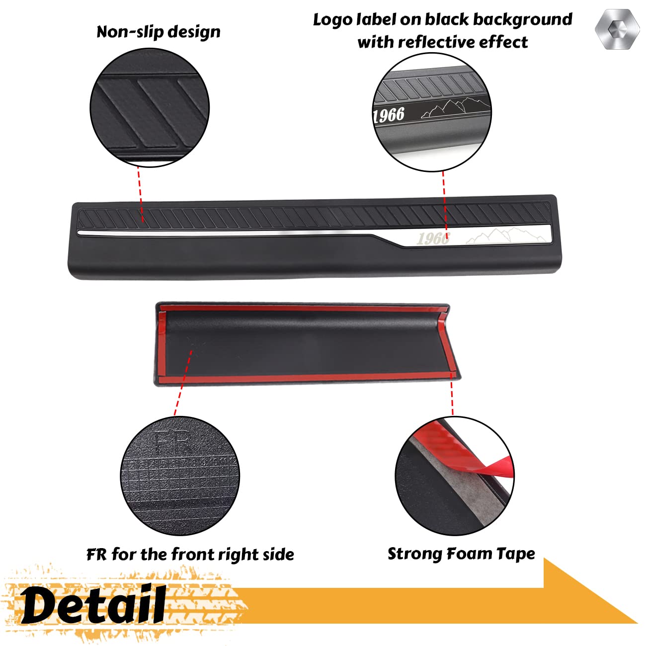 HIBRONGO Door Sill Guard Protector Compatible With for Bronco 2021 2022 4 Door Version Car Threshold Protection Plate Set Anti-slip Anti-scratch Rubber Front Rear Doors Pedal Mat Black 4Pcs 1966 style