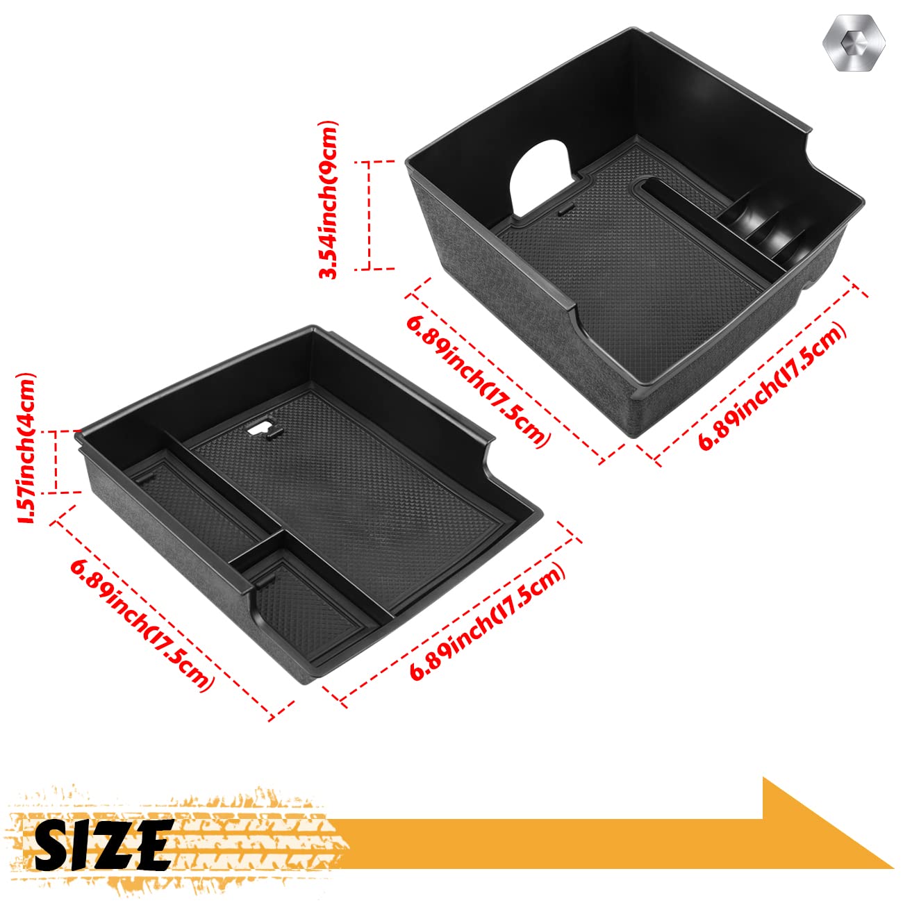 HIBRONGO 2 Pcs Center Console Organizer Tray Compatible with For Ford Bronco Accessories 2021 2022 2 Doors 4 Doors Uper Lower Insert Trays for Armrest Storage Box w/ Rubber Pad