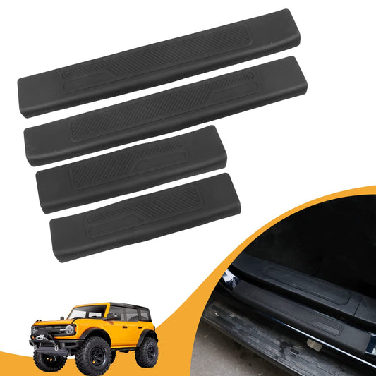 HIBRONGO Door Sill Entry Guard Protector Compatible With for 2021 2022  Bronco 4 Door Version Car Threshold Protection Plate Set Anti-slip Anti-scratch Front Rear Doors Step Rubber Mat Black 4Pcs