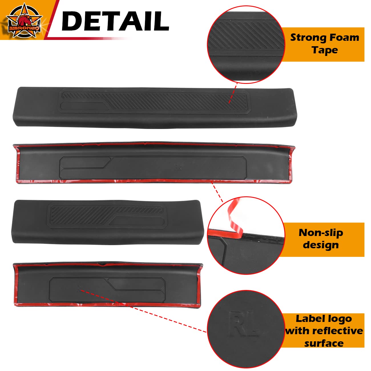 HIBRONGO Door Sill Entry Guard Protector Compatible With for 2021 2022  Bronco 4 Door Version Car Threshold Protection Plate Set Anti-slip Anti-scratch Front Rear Doors Step Rubber Mat Black 4Pcs