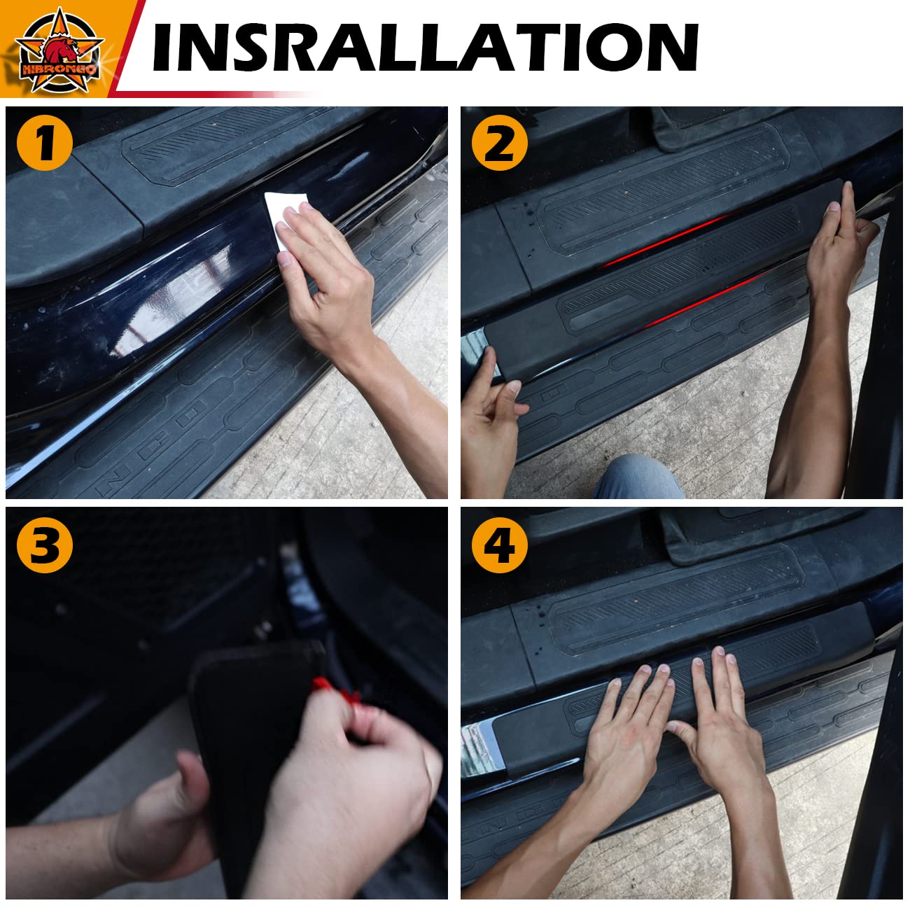 HIBRONGO Door Sill Entry Guard Protector Compatible With for 2021 2022  Bronco 4 Door Version Car Threshold Protection Plate Set Anti-slip Anti-scratch Front Rear Doors Step Rubber Mat Black 4Pcs