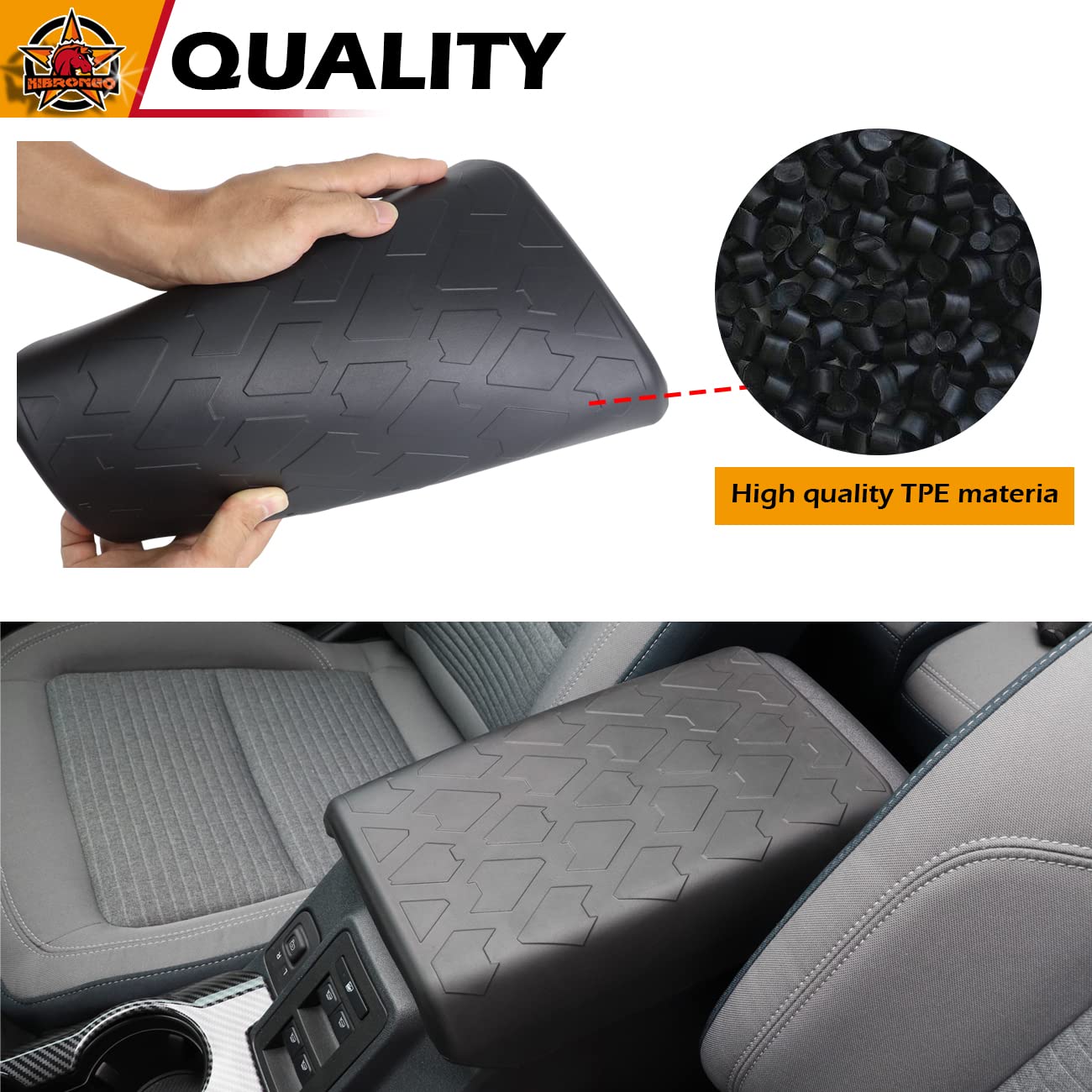 HIBRONGO Center Console Armrest Lid Cover Compatible with for Ford Bronco 2021 2022 2door / 4door Interior Accessories TPE Arm Rest Organizer Storage Box Protector Pad Anti-scratch Waterproof