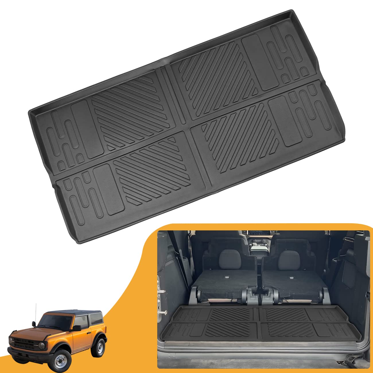 HIBRONGO Cargo Liner Compatible With 2021 2022 Ford Bronco 2 Door Accessories Trunk Mat TPE All Weather Waterproof Carpet Floor Protector Mats Customed Fit