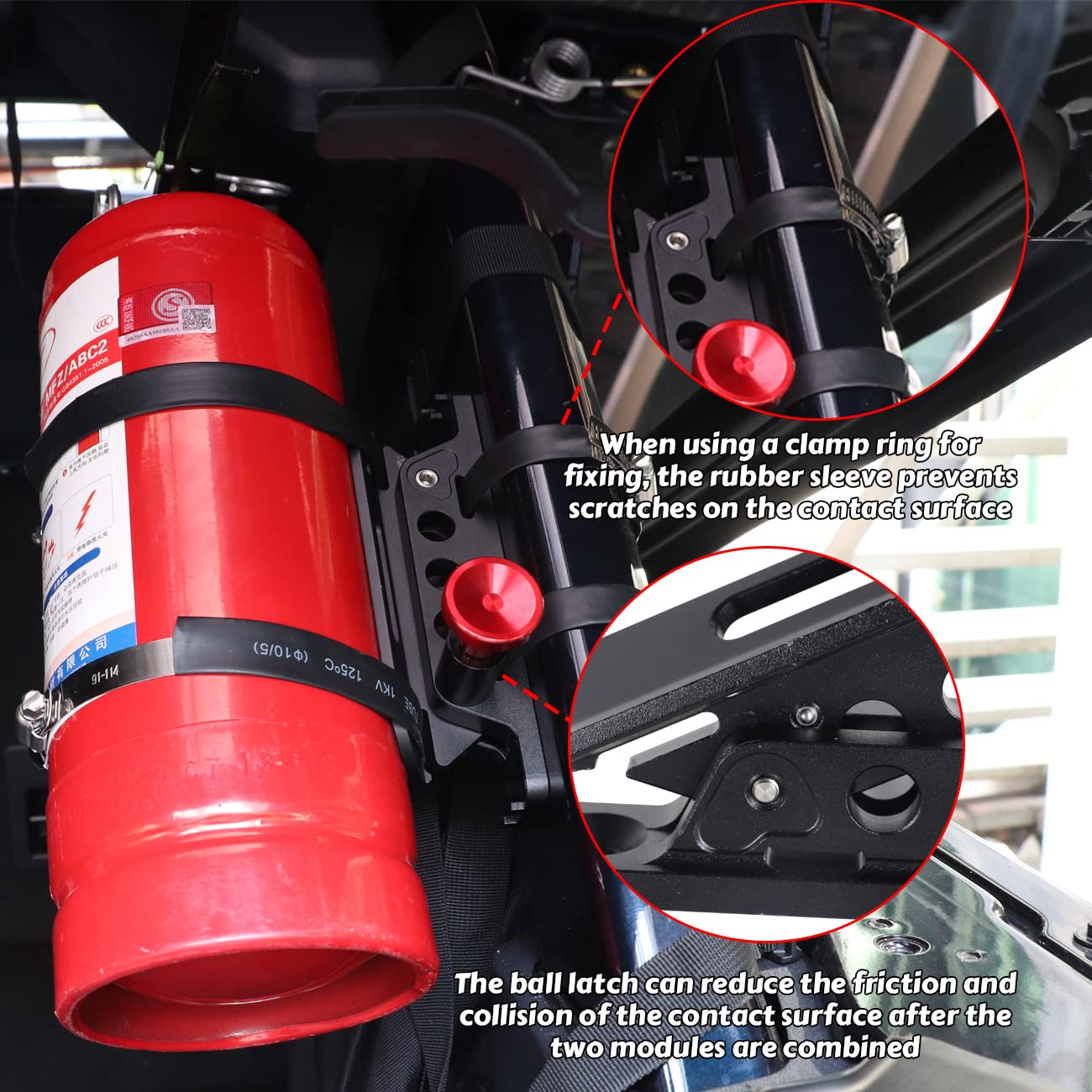 HIBRONGO Roll Cage Bar Fire Extinguisher Mount Aluminum Bracket Kit Compatible with for Ford Bronco Jeep Wrangler TJ JK JT UTV Polaris RZR xp Can-Am X3 with 4 Scratch Proof Adjustable Hose Clamps