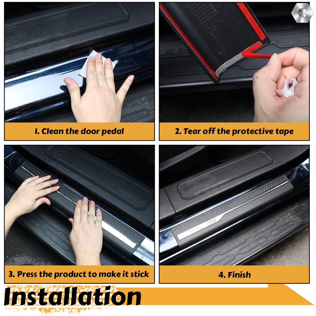 HIBRONGO Door Sill Guard Protector Compatible With for Bronco 2021 2022 4 Door Version Car Threshold Protection Plate Set Anti-slip Anti-scratch Rubber Front Rear Doors Pedal Mat Black 4Pcs 1966 style