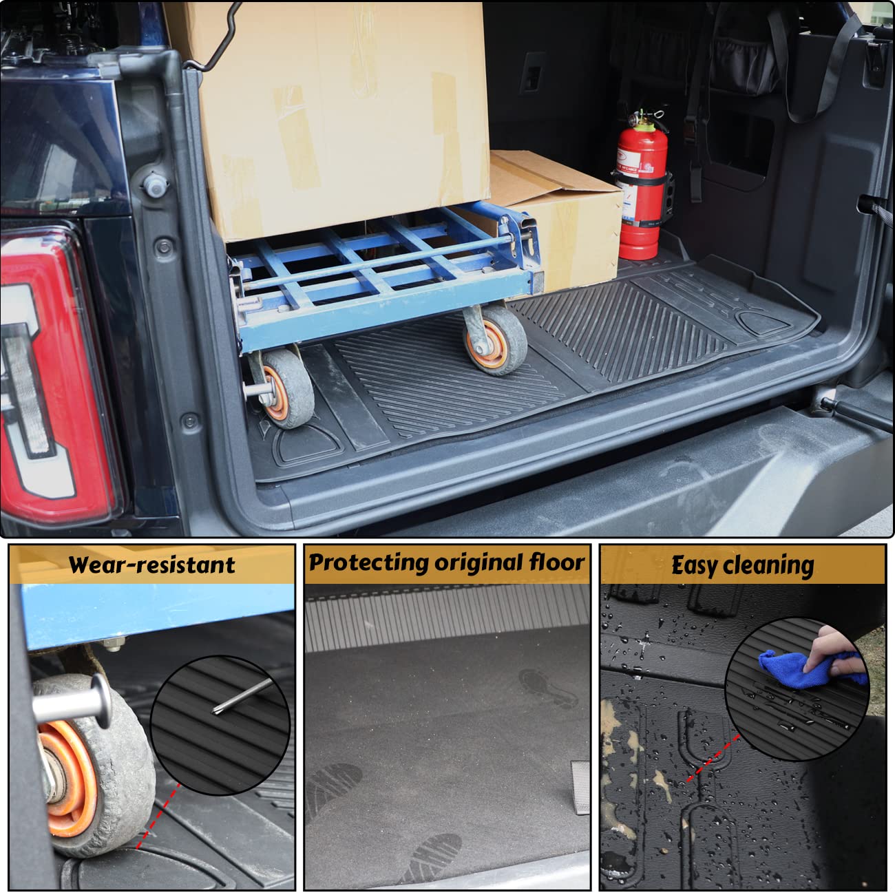 HIBRONGO Cargo Liners Compatible with for 2021 2022 Ford Bronco 4 Door Interior Accessories Rear Trunk Mat Cover TPE All Weather Floor Protector Anti Slip Pads Boot Tray