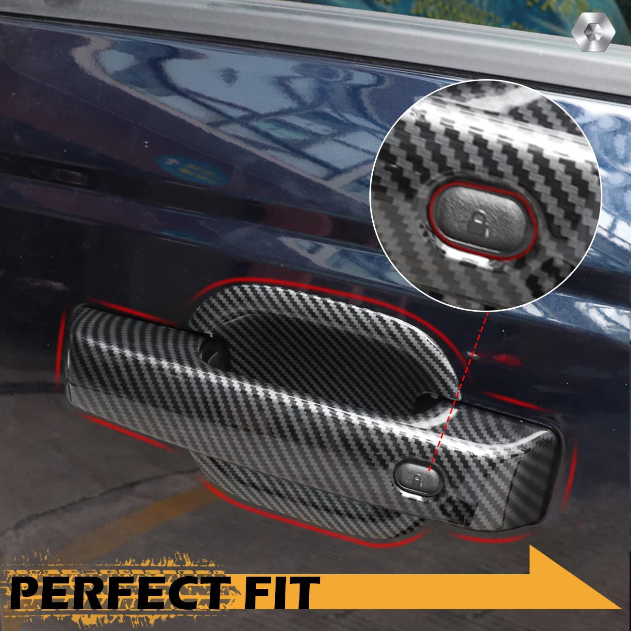 HIBRONGO Car Door Handle Scratch Protector Compatible for 2021 2022 Ford Bronco 4 Door Accessories External Handles Cover Bowl Protection Carbon Fiber Pattern Molding Trim