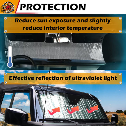 HIBRONGO Windshield Sunshade Compatible With for 2021 2022 Ford Bronco 2Door 4Door Version Accessories Car Sun Shield Protection Anti-UV Sunscreen (Not for sport version)