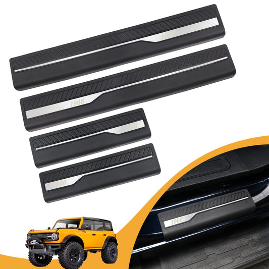 HIBRONGO Door Sill Guard Protector Compatible With for Bronco 2021 2022 4 Door Version Car Threshold Protection Plate Set Anti-slip Anti-scratch Rubber Front Rear Doors Pedal Mat Black 4Pcs 1966 style