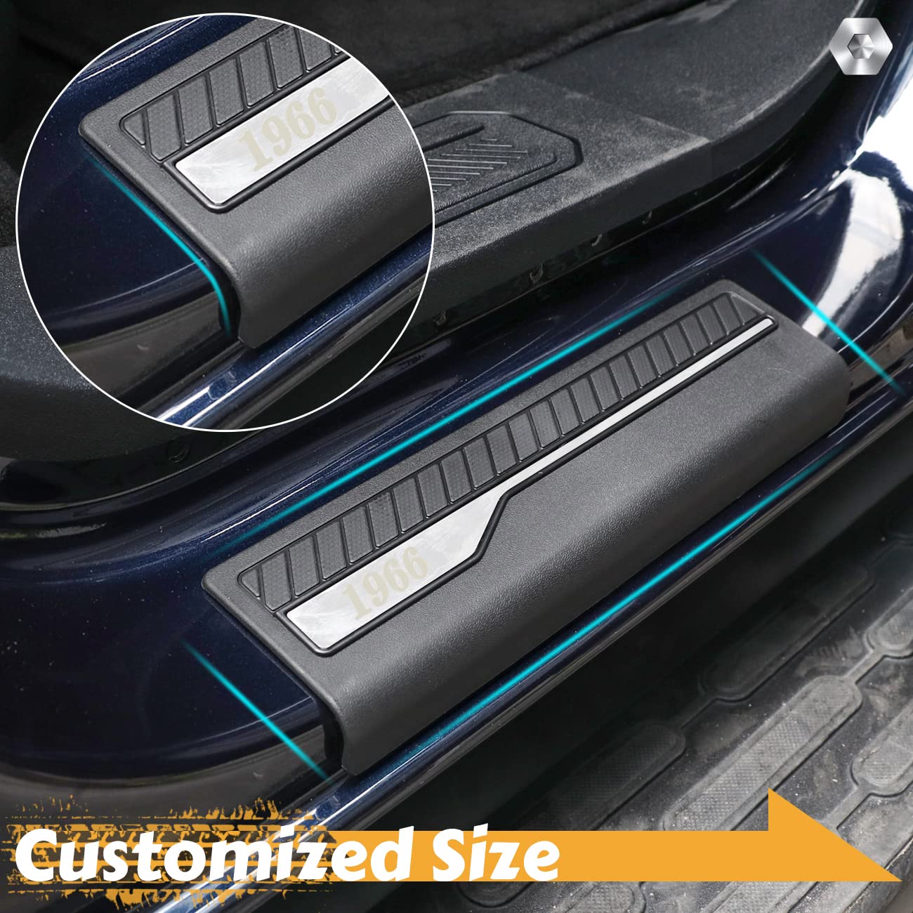 HIBRONGO Door Sill Guard Protector Compatible With for Bronco 2021 2022 4 Door Version Car Threshold Protection Plate Set Anti-slip Anti-scratch Rubber Front Rear Doors Pedal Mat Black 4Pcs 1966 style