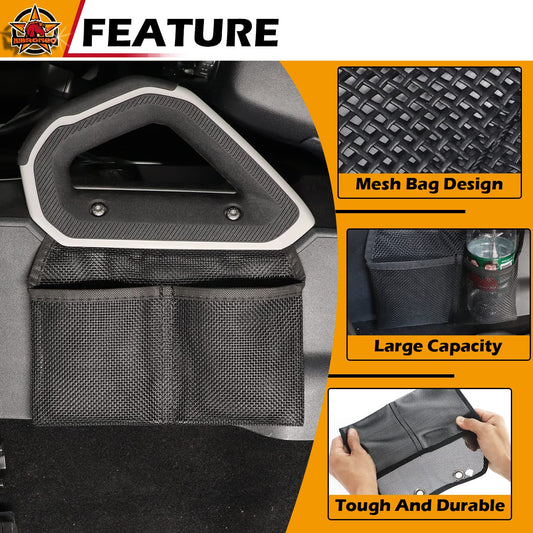 HIBRONGO Car Interior Organizer Storage Mesh Bag Compatible with 2021 2022 Ford Bronco 2 door 4 door Accessories Central Control Handle Passenger Side pocket Pouch